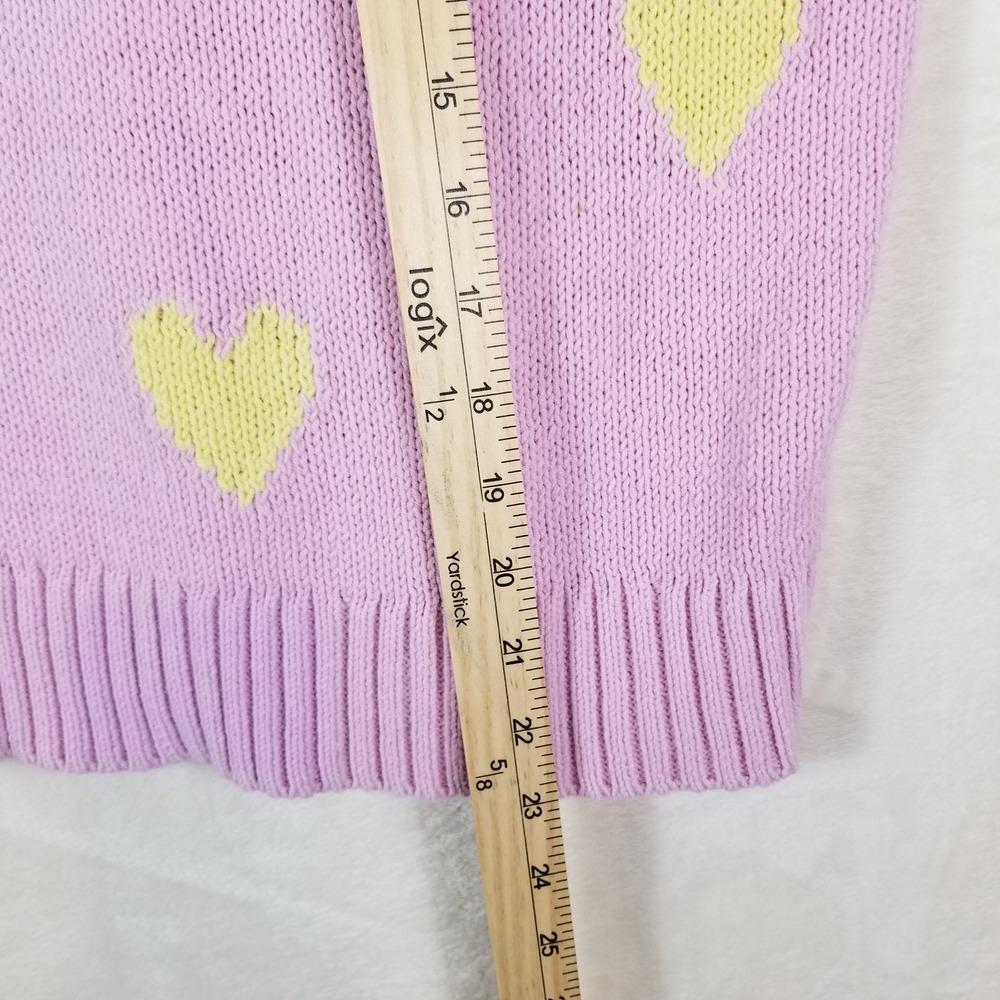 Lisa Todd Womens Heart Intarsia Knit Sweater Purple Yellow Cotton Blend Medium - Picture 6 of 7